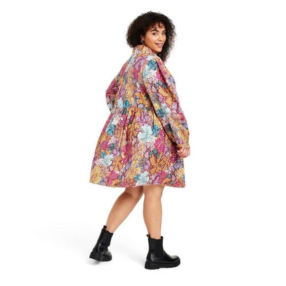 1X 🔖 KIKA VARGAS x Target Women's Anemone Floral Mini Dress Pink Blue Gold - Picture 7 of 16